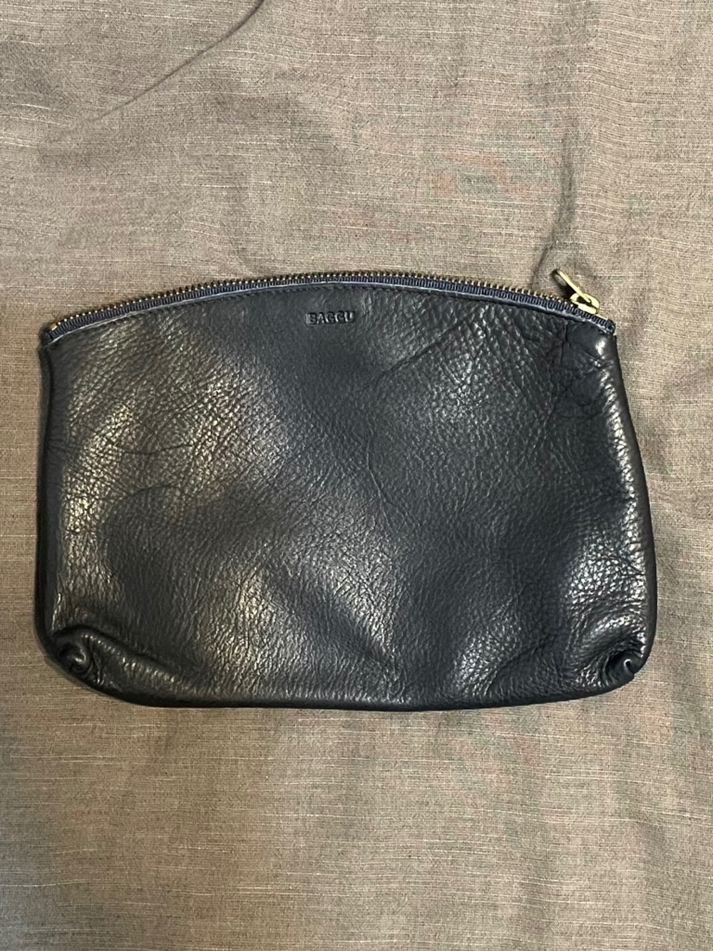 Leather Baggu Clutch - Navy Blue
